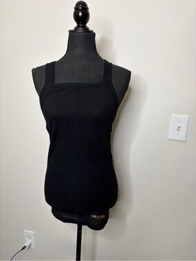 True religion Black Ribbed Square-Neck Tank Top